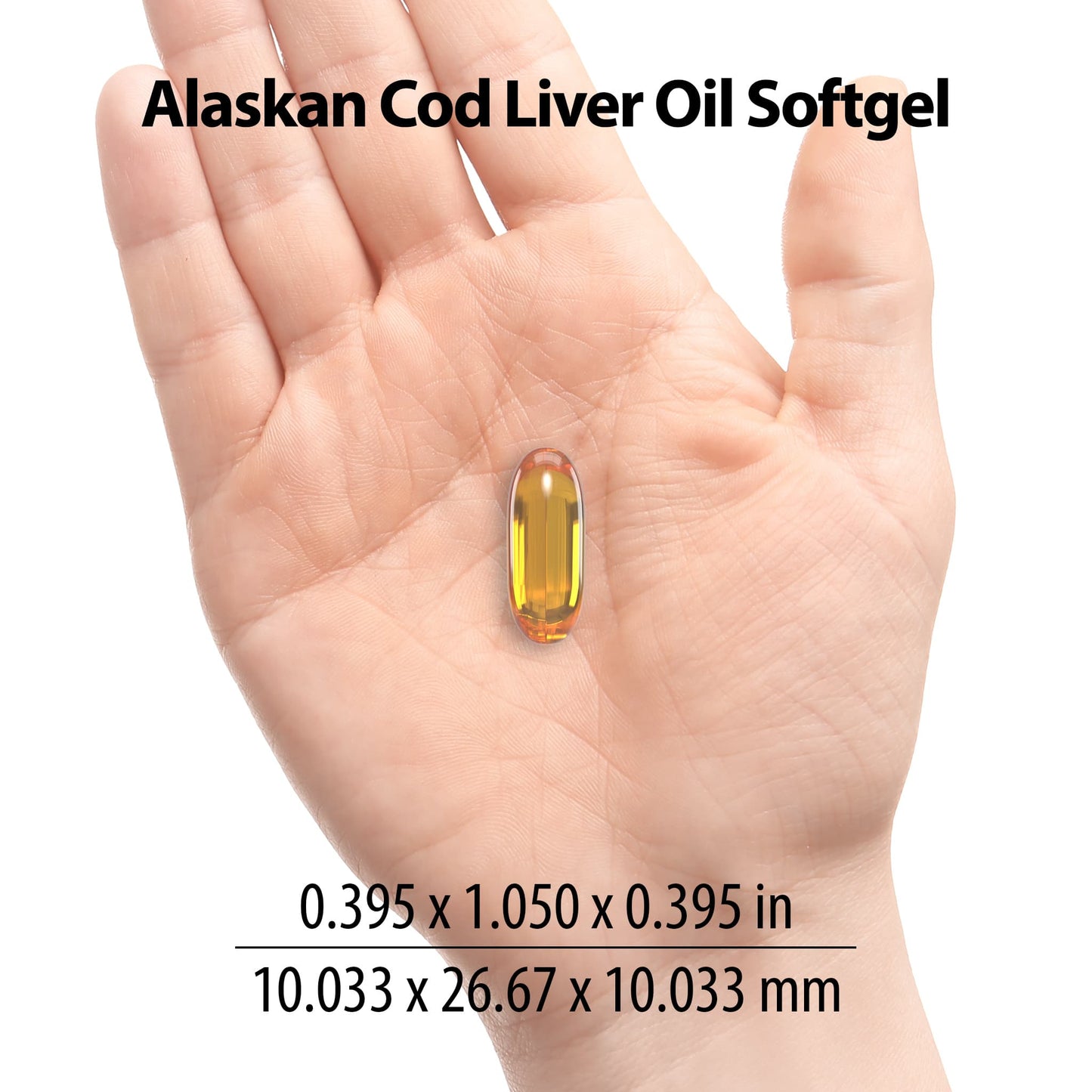 Jigsaw Alaskan Cod Liver Oil softgel pill in a hand